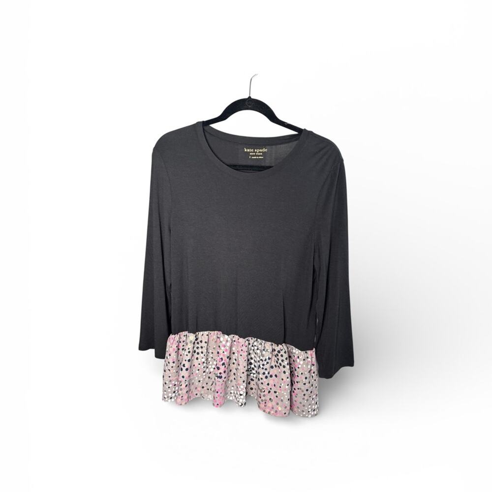 Kate Spade Black Gold Polka Dot Peplum Top Large